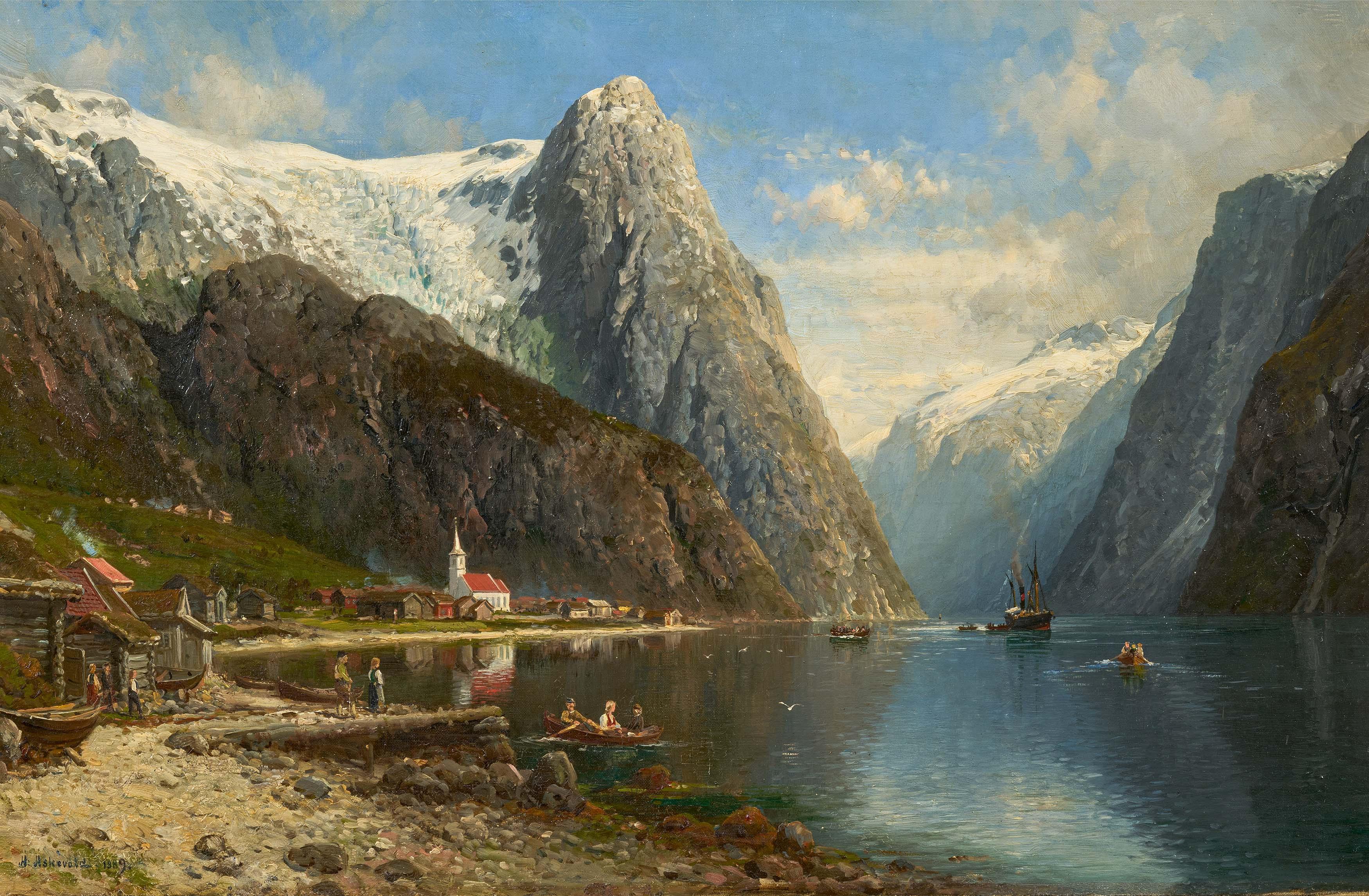 Anders Monsen Askevold - Sommertag mit Fährbooten auf dem Naerofjord.
