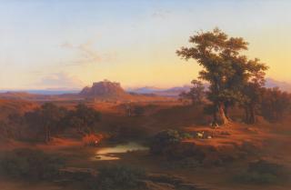 András Markó - Hungarian Shepherds In A Bucolic Athenean Landscape With The Acropolis And Piraeus Beyond