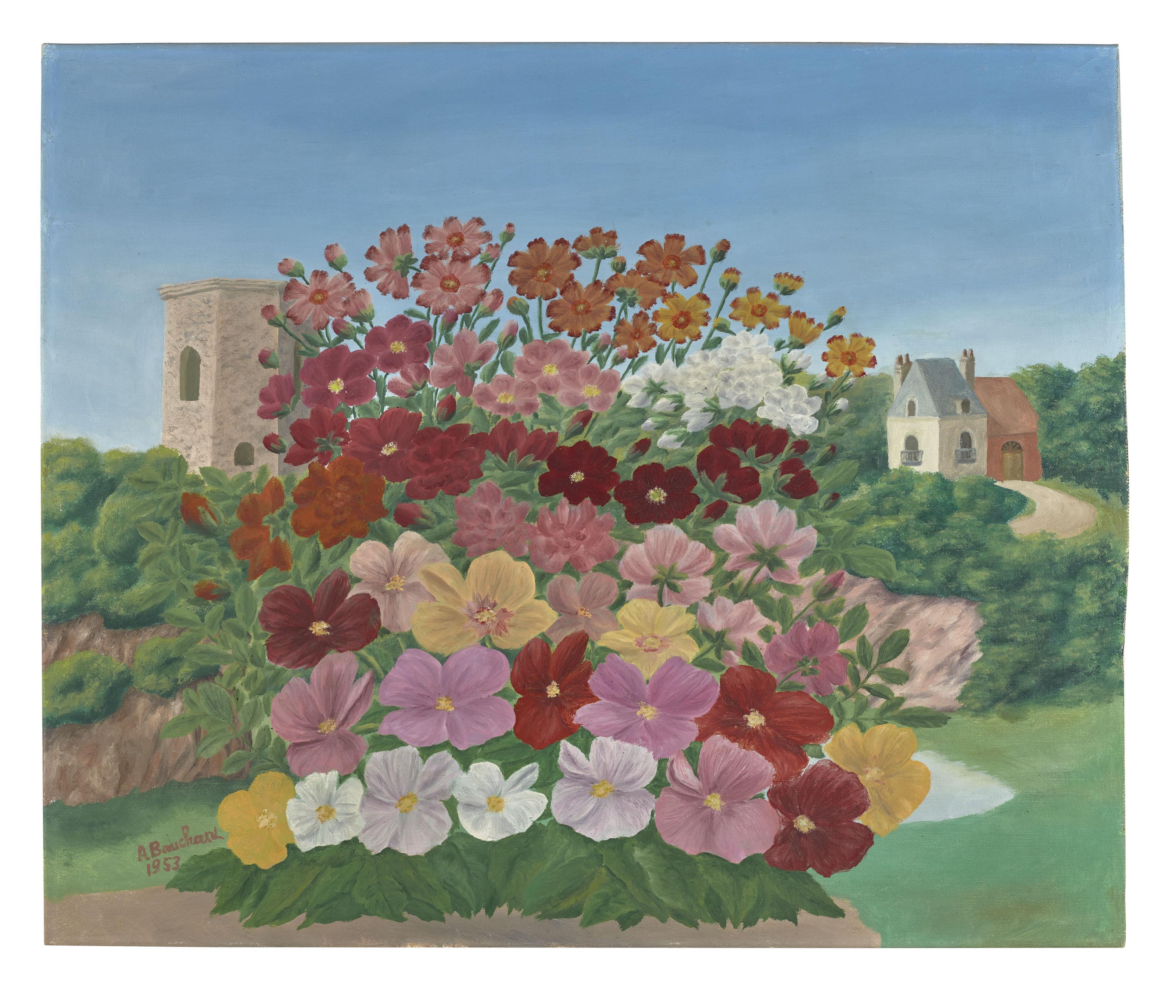 Andre Bauchant - Fleurs dans un paysage, 1953