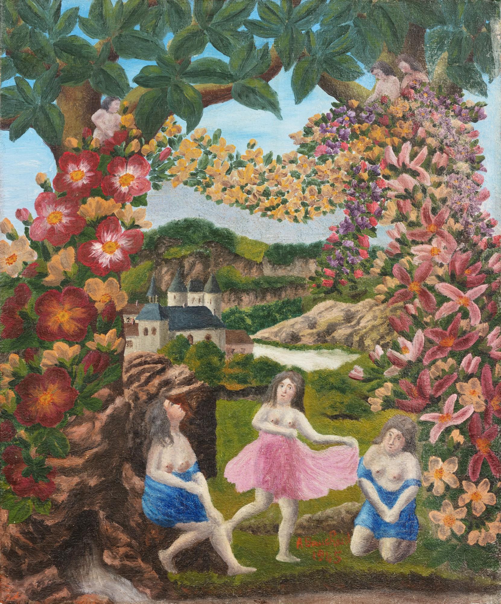 André Bauchant - Personnages aux guirlandes de fleurs (Danse des nymphes)