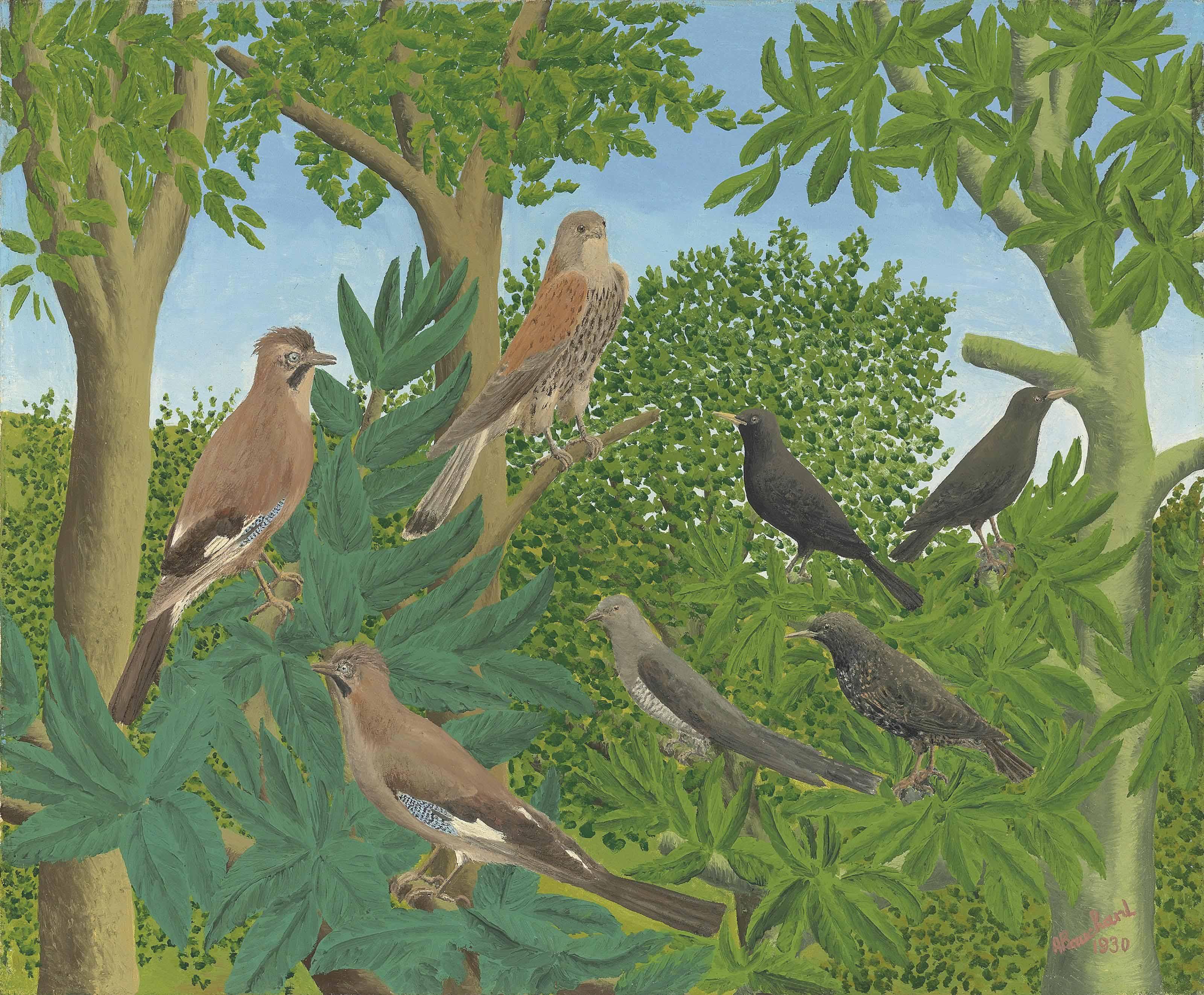 André Bauchant - Sept oiseaux sur les branches