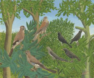 André Bauchant - Sept oiseaux sur les branches
