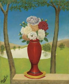 Andre Bauchant - Vase de roses sur un muret