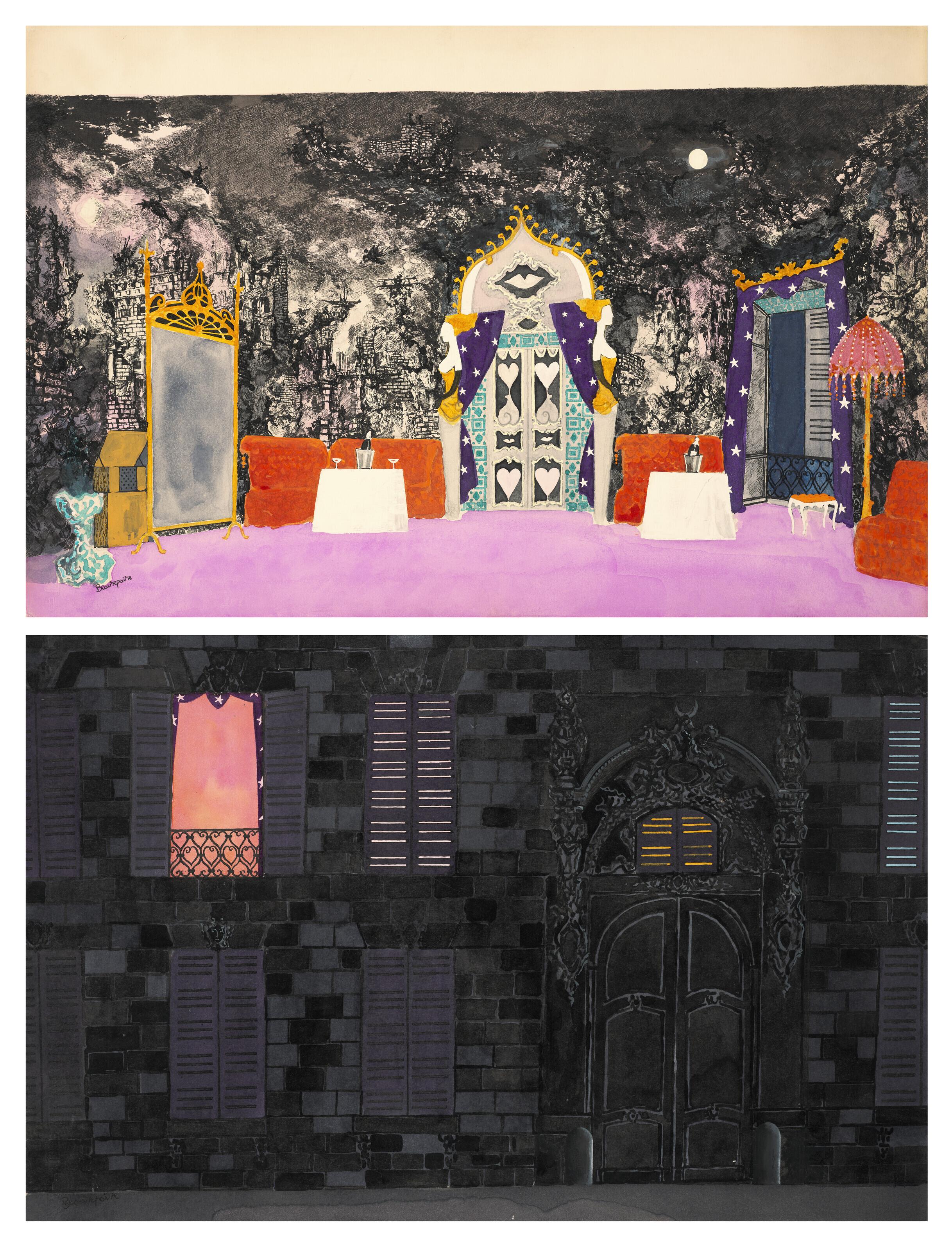 André Beaurepaire - Projets de décors pour \'\'La Lettre\'\' de Louise de VilmorinIntérieur et extérieur