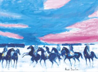 Andre Brasilier - Cavalcade au ciel rose