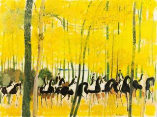 André Brasilier - Cavaliers dans la forêt en automne