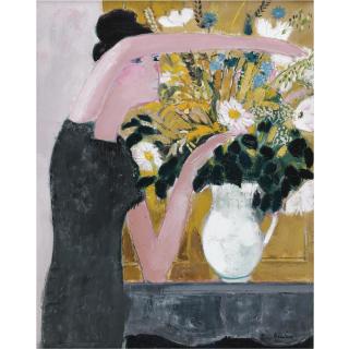 André Brasilier - Femme Au Bouquet De Fleurs