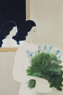 André Brasilier - Femme au bouquet de fleurs
