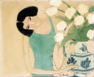 André Brasilier - Femme aux tulipes blanches