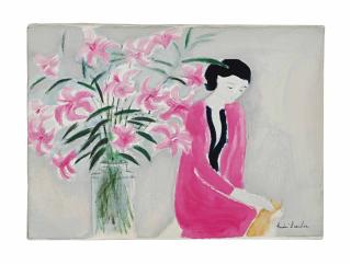 André Brasilier - Femme avec vase de fleurs