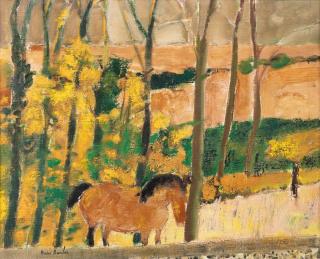 André Brasilier - Le soir à Loupeigne avec un cheval