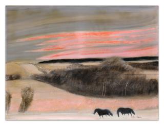 André Brasilier - Les Deux Poneys Au Ciel Rose