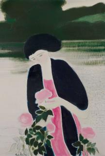 Andre Brasilier - Les roses de l\'étang (version à la robe rose)