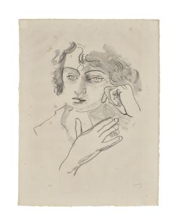 André Derain - Tête de femme aux yeux clairs de face avec les deux mains