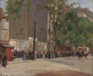 André Devambez - A Bustling Parisian Street