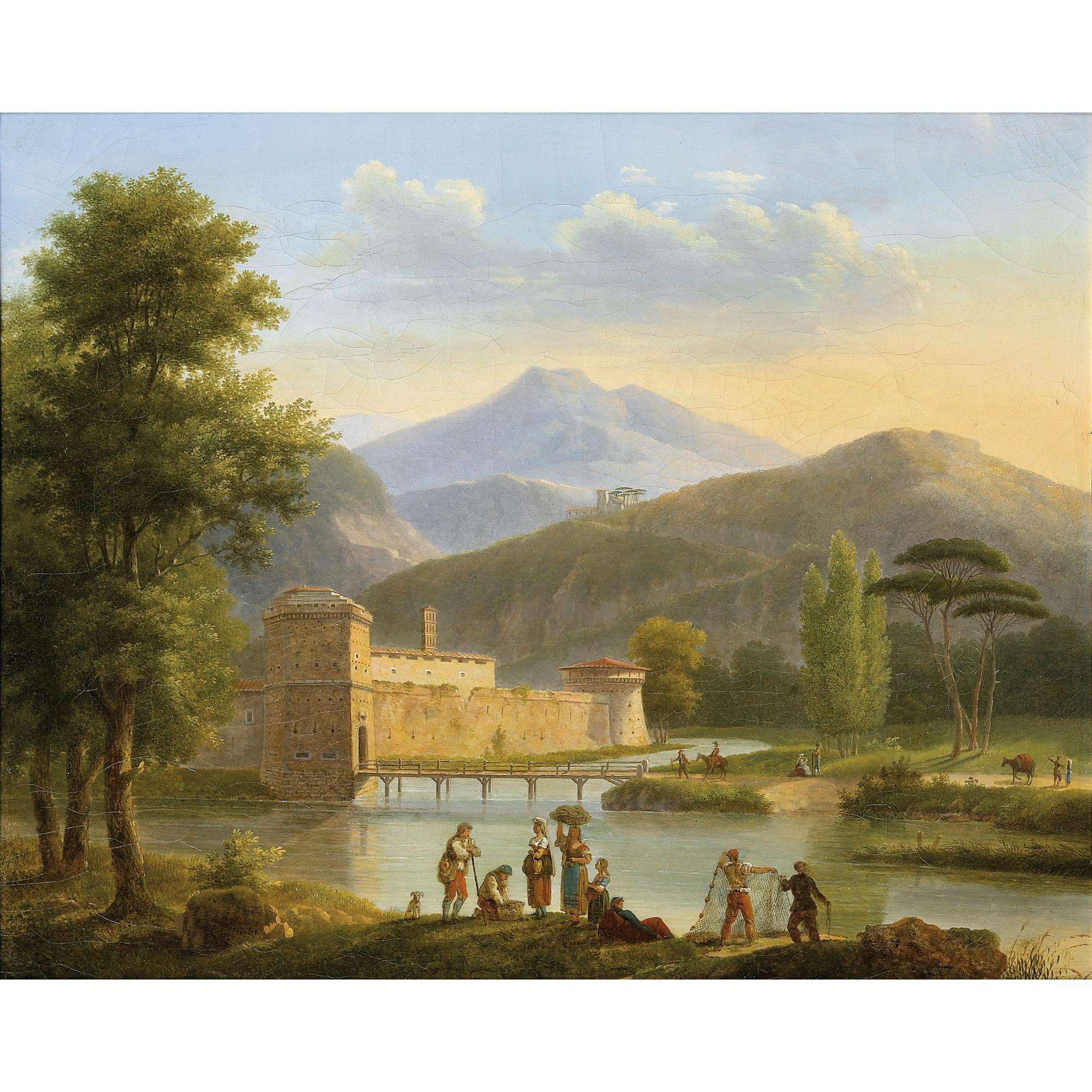 André du Tertre - Paysage Montagneux Avec Un Château Au Bord D\'Une Rivière