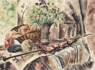 André Dunoyer De Segonzac - Nature morte à l\'ombrelle et aux pelotes de laine