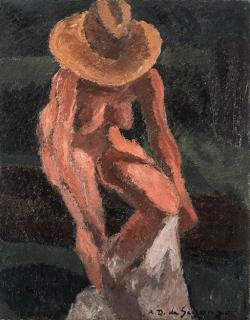 André Dunoyer De Segonzac - Nue au chapeau de paille