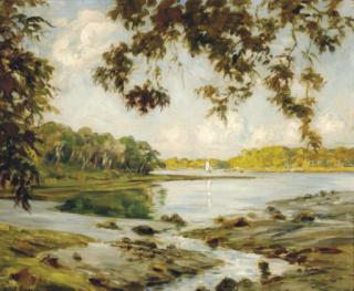 André-Eugène Dauchez - Verdant River Landscape