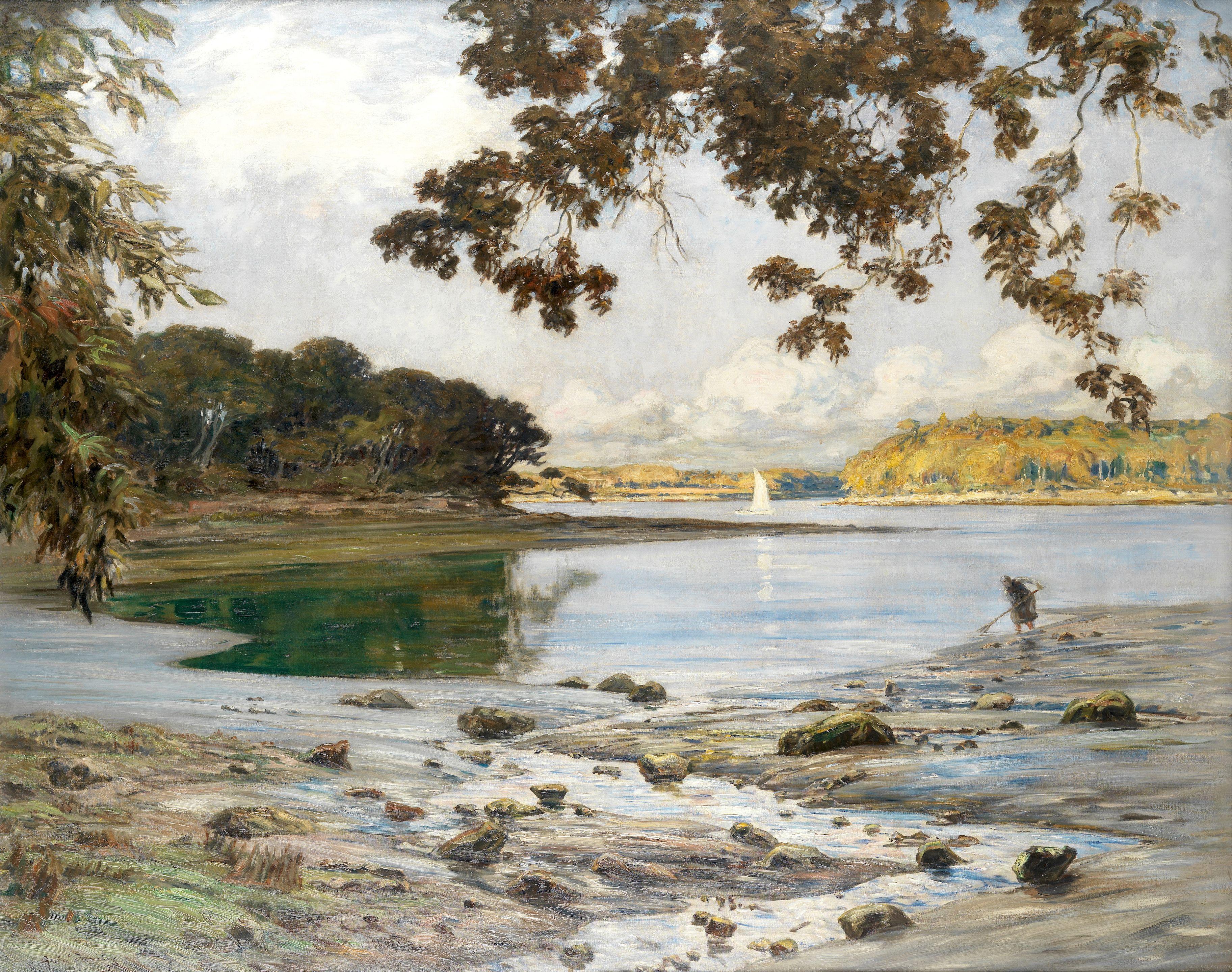 André Eugène Dauchez - Whelk digger in tidal estuary
