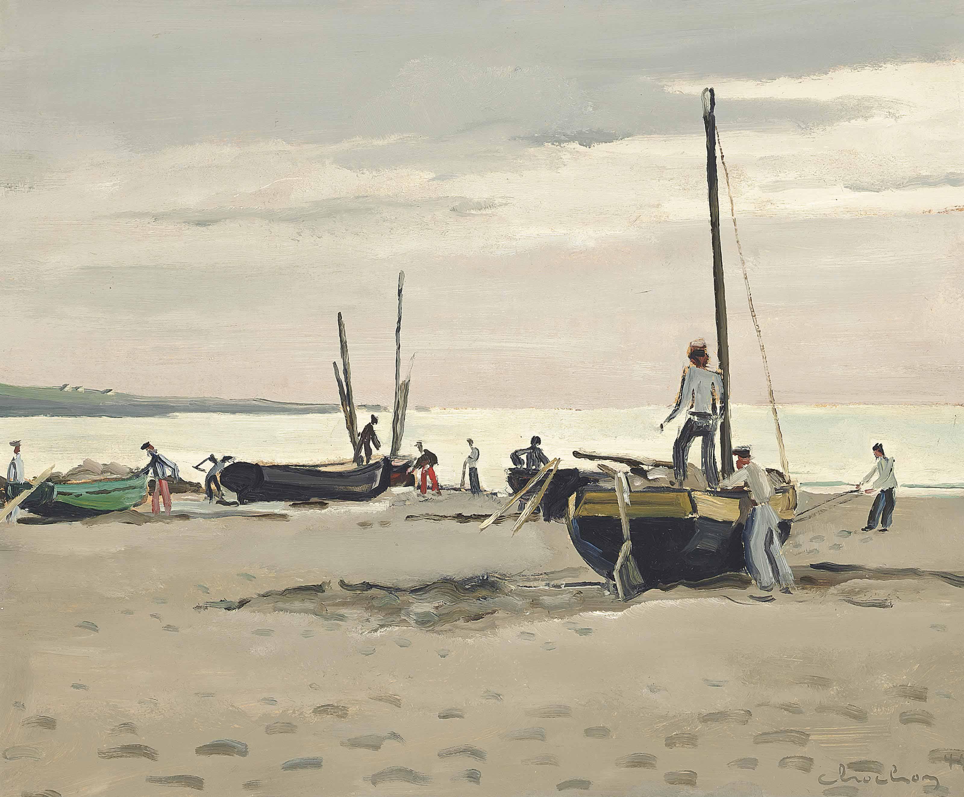 André Eugène Louis Chochon - Bateaux de pêche sur la plage