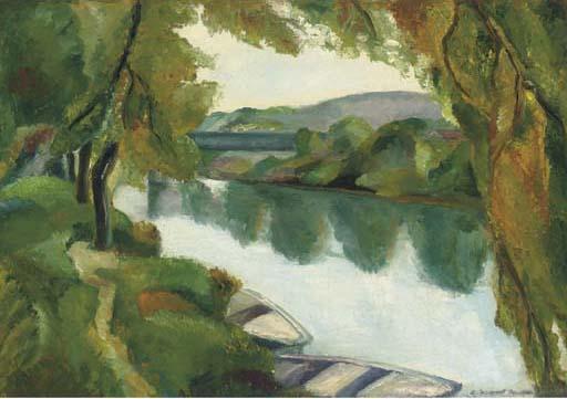 André Favory - Boats Moored On A Calm River