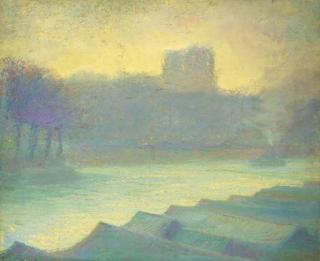 Andre Georges Alfred Barbier - La Seine Et Notre Dame Dans Le Brouillard