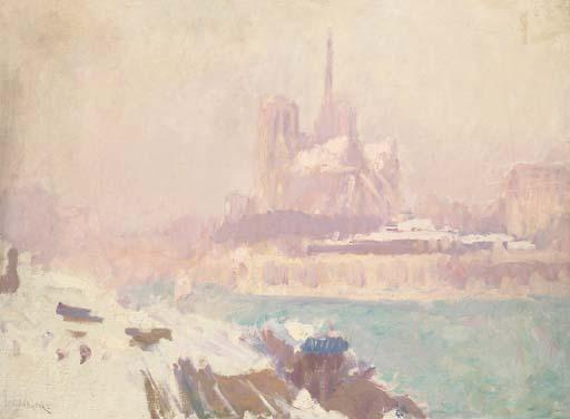 Andre Georges Alfred Barbier - Notre Dame Sous La Neige