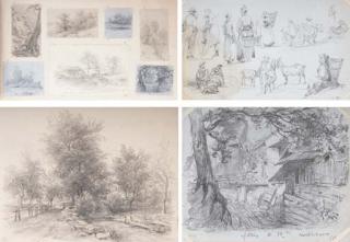 André Giroux - Un album d\'environ 420 dessins représentant des paysages, des personnages, des études d\'arbres