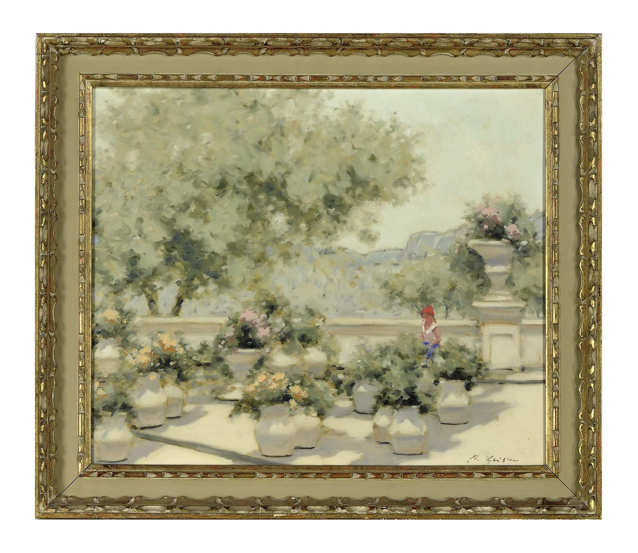 André Gisson - A girl on a lush terrace