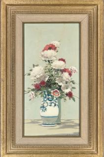 André Gisson - Carnations In A Blue And White Vase