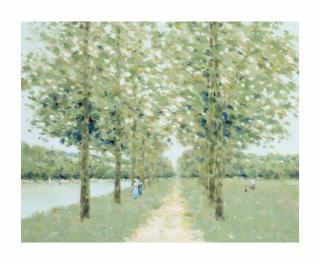 André Gisson - Figures beside a tree-lined path