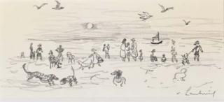 André Hambourg - Fin de jour sur la plage; also a companion drawing