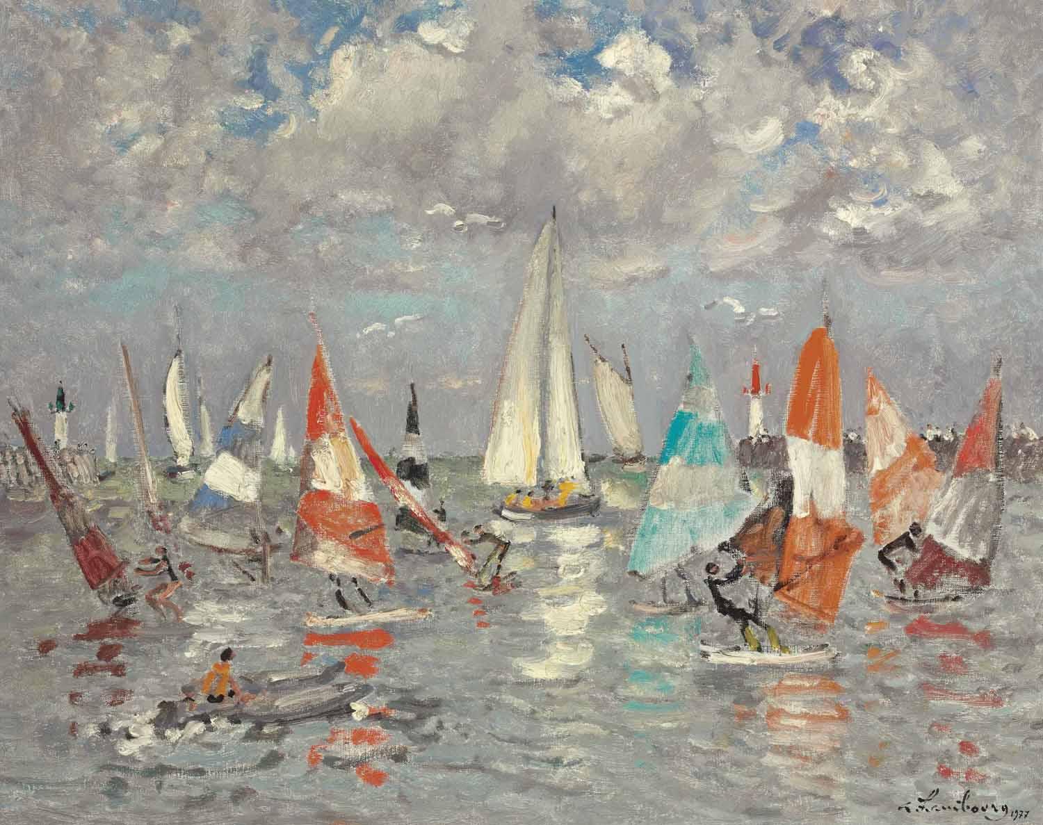Andre Hambourg - Première de planches à voile dans l\'estuaire de la Touques