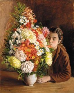 André Hambourg - Vase de fleurs avec la jeune fille