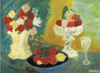 Andre Lanskoy - A still life with fruits and flowers