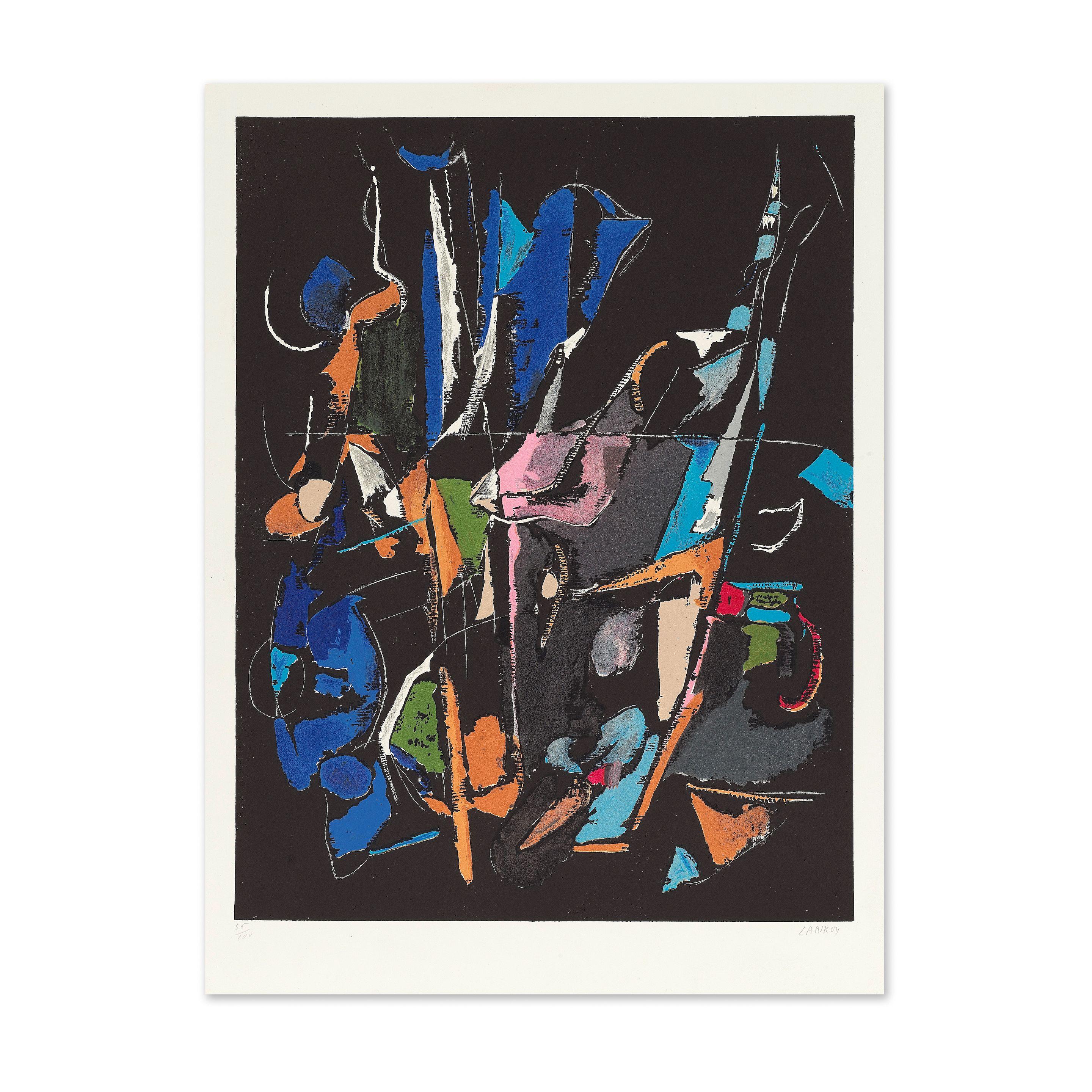 André Lanskoy - Composition abstraite sur fond noir, circa 1960