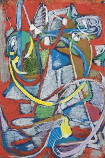 André Lanskoy - Composition sur fond rouge II