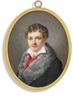 André Léon Larue - A young gentleman called Alexandre L[...], in fur-bordered bottle green coat, open white shirt and red checked scarf loosely knotted, fair hair and moustache
