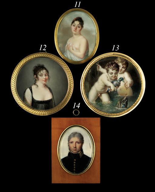 André Léon Larue - General Moreau (1761-1813), full face in dark blue coat with gold buttons and gold-embroidered collar, black stock, powdered hair and dark sideburns