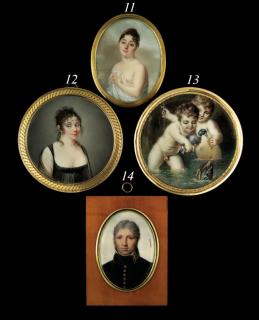 André Léon Larue - General Moreau (1761-1813), full face in dark blue coat with gold buttons and gold-embroidered collar, black stock, powdered hair and dark sideburns