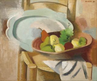 André Lhote - Corbeille de fruits et plat sur une chaise paillée