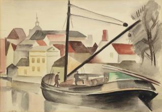 André Lhôte - Moored vessel along a quay