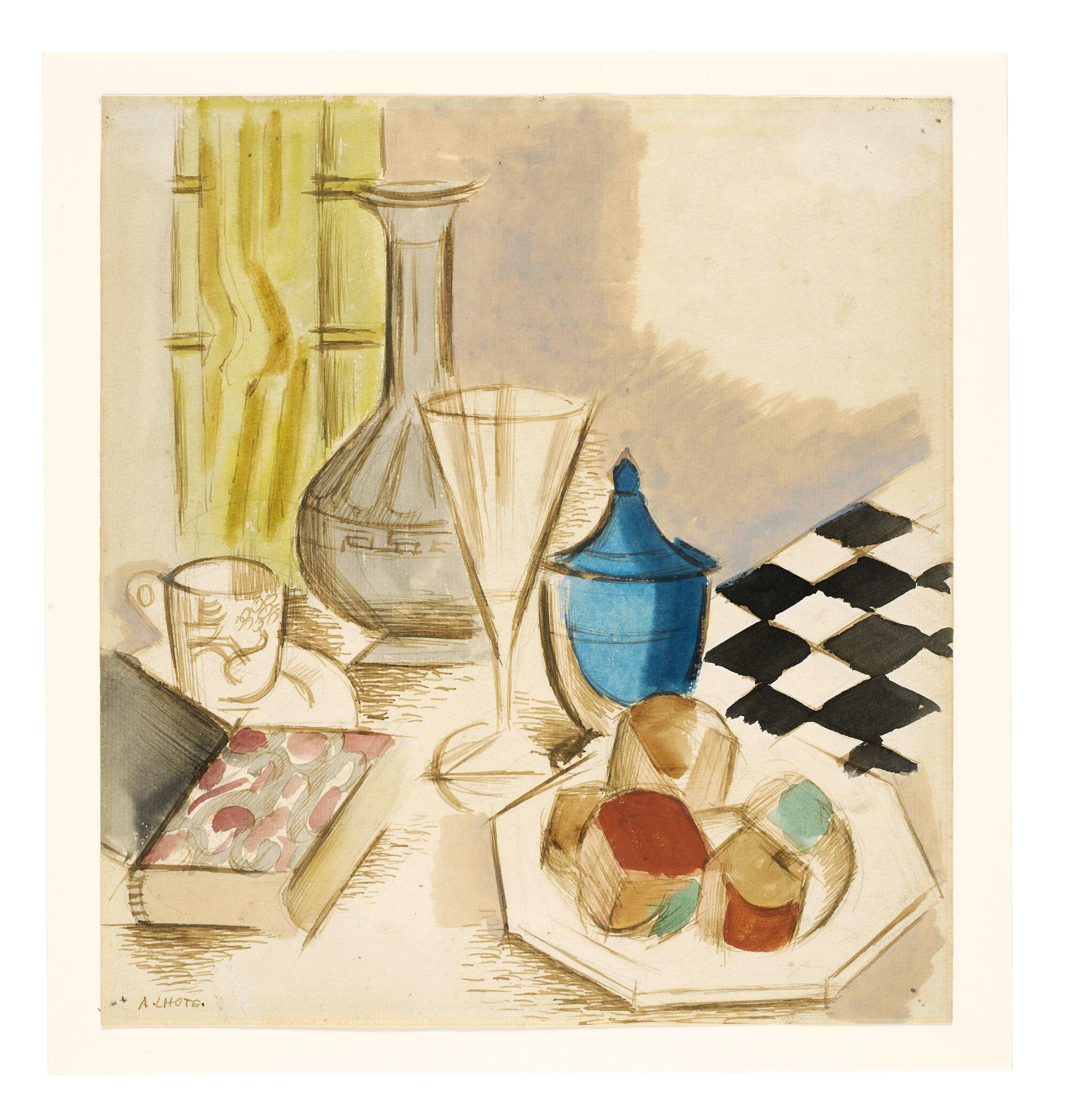 André Lhote - Nature morte à l\'assiette à gâteaux au verre et à la carafe