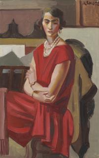 Andre Lhote - Portrait d\'Anne à la robe rouge
