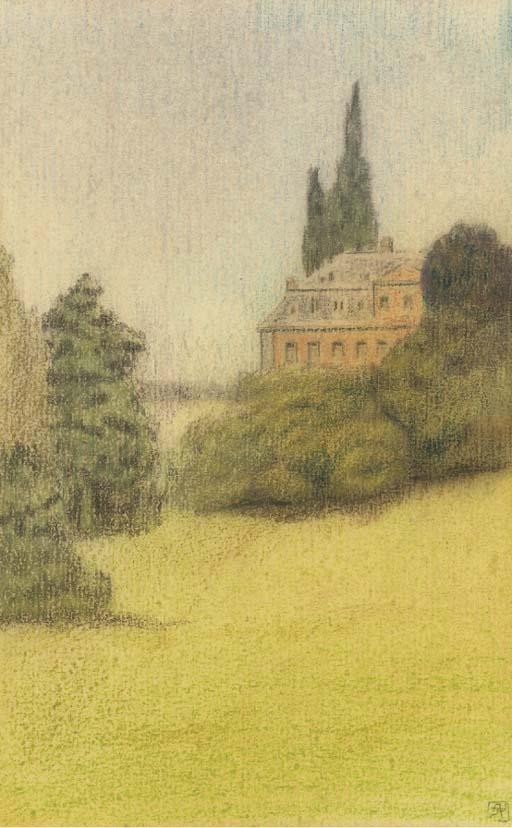 André-Louis-Armand Rassenfosse - La Maison du Bonheur: Paysage Avec Une Maison Dissimulée Par Un Bosquet; Akëdysséril: Un Homme Levant la Main Gauche Devant Une Femme; Et Le Droit du Passé, D\'Après Les Histoires Souveraines de Villiers de L\'Isle-Adam