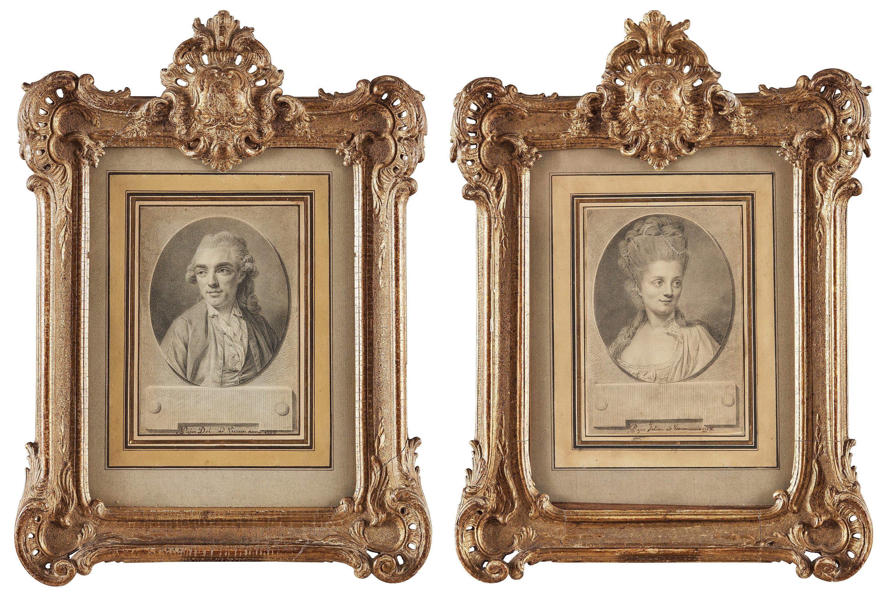 André Pujos - Marquis and Marquise de Villette. A pair. Signed A. Pujos and dated 1788 (2)