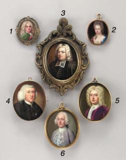 André Rouquet - A gentleman believed to be John Austen (c. 1716-1807), facing left in silver-bordered lavender-coloured coat, silver-bordered blue waistcoat and cravat, powdered wig en queue