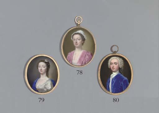 André Rouquet - A Young Lady, In Lace-Bordered Grey Silk Dress, Blue Silk Cloak Draped Over Her Right Shoulder, Gold Brooch Pinned At Corsage, White Flowers And Foliage In Her Long Curled Hair