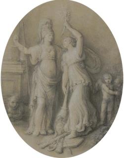 Andrea Appiani - An allegory of Peace setting fire to a military trophy, with an allegory of Justice and a putto